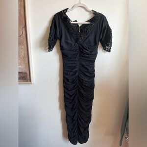 D&G Silk Black lace Ruched Midi Dress size 40